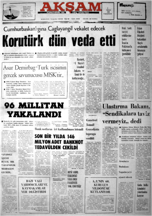 Tarihten bir gazete sayfası